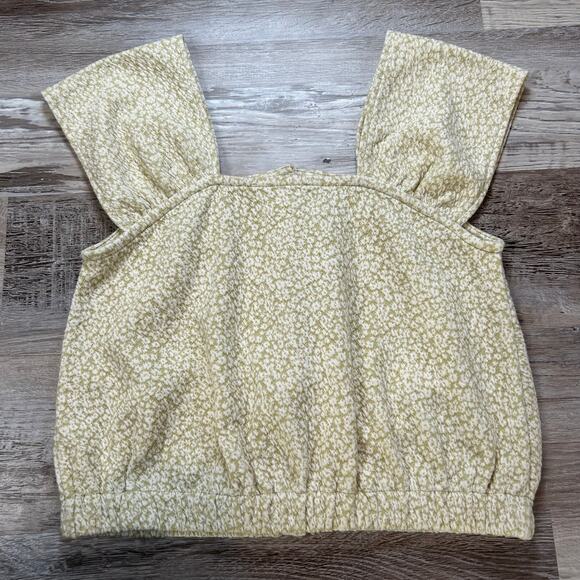 NWT Madewell Cream Floral Cotton Top with Flutter Sleeves Cottagecore XXS - Picture 3 of 6